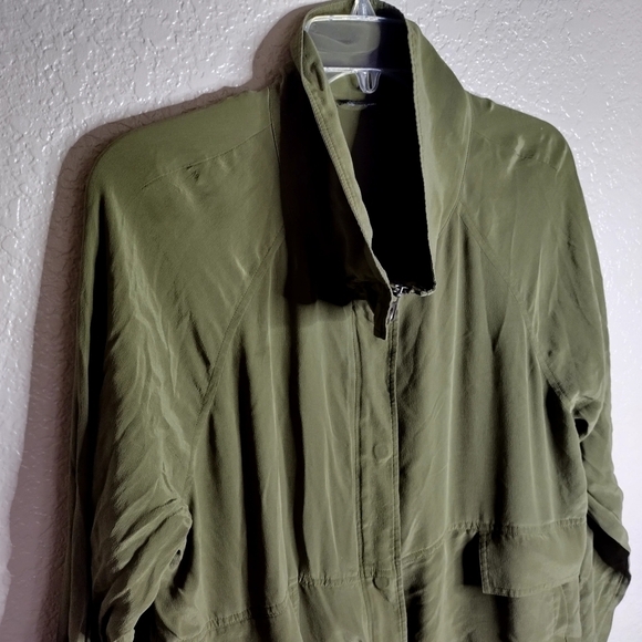 Eileen fisher silk crepe green full zip jacket sz L - Picture 2 of 10